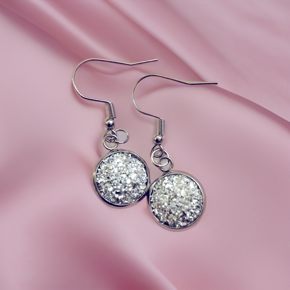 🌷Small Silver Drops Dangling Round Earrings